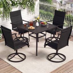 Costway Padded Patio Swivel Chairs Set of 2 Ergonomic Outdoor Dining Chairs in Black - thumbnail 1