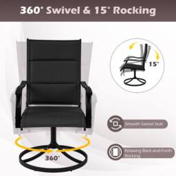Costway Padded Patio Swivel Chairs Set of 2 Ergonomic Outdoor Dining Chairs in Black - thumbnail 4