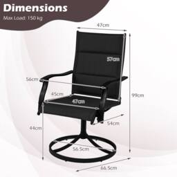 Costway Padded Patio Swivel Chairs Set of 2 Ergonomic Outdoor Dining Chairs in Black - thumbnail 2