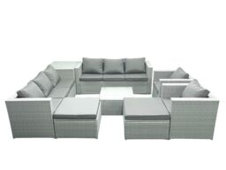 Fimous Outdoor Rattan Sofa Garden Furniture Set with 2 Armchairs Square Coffee Table 2 Big Footstools Side Table Light Grey Mixed - thumbnail 1