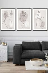 ARTZE Set of 3 Framed Beige & Grey Female Line Art Prints 53cm(W) x 73cm(H) in Black - Size: 53 cm(W) x 73 cm(H) - thumbnail 1