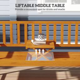 OUTSUNNY Outdoor Bench with Liftable Middle Table, 153cm Wood Garden Bench in Light Brown - thumbnail 4