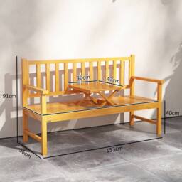 OUTSUNNY Outdoor Bench with Liftable Middle Table, 153cm Wood Garden Bench in Light Brown - thumbnail 3