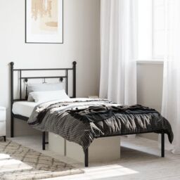 Berkfield Home Metal Bed Frame without Mattress with Headboard Black 90x190cm - Size: 90x190 cm - thumbnail 1