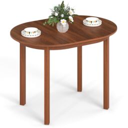 Costway 110CM Wooden Dining Table for 4-6 People Oval Kitchen Table in Walnut - thumbnail 2