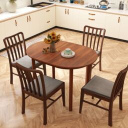 Costway 110CM Wooden Dining Table for 4-6 People Oval Kitchen Table in Walnut - thumbnail 5