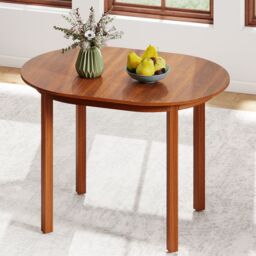 Costway 110CM Wooden Dining Table for 4-6 People Oval Kitchen Table in Walnut
