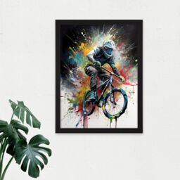 "Artery8 Wall Art Print Mountain Biking Extreme Sport Paint Splat Portrait Large Framed Wall Décor Art in White - Size: W18"" x H24""" - thumbnail 2