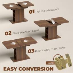 HOMCOM Extendable Dining Table for 4-6, Kitchen Table with Shelves, Walnut in Brown - thumbnail 5