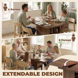 HOMCOM Extendable Dining Table for 4-6, Kitchen Table with Shelves, Walnut in Brown - thumbnail 4