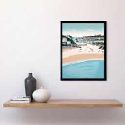 "Artery8 Wall Art Print St Ives Bay Summer Pastel Colour Coastal Cityscape Art Framed in Black - Size: W12"" x H16""" - thumbnail 2