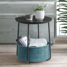 FURNOS Side Table with Removable & Washable Storage Basket in Cream - thumbnail 1