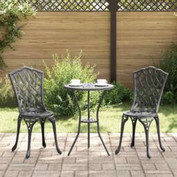Berkfield Home Stylish 3 Piece Garden Bistro Set - Black Cast Aluminum - thumbnail 2