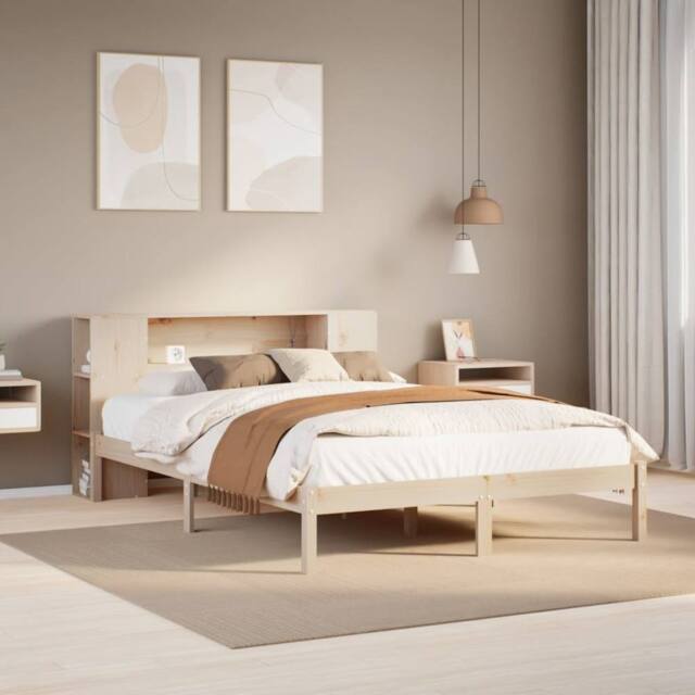Berkfield Home Bookcase Bed without Mattress 135x190 cm Double Solid Wood Pine in Brown - image 1