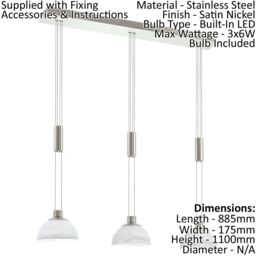 Loops Pendant Light Colour Satin Nickel Shade White Glass Alabaster Bulb LED 3x6W in Metallics - thumbnail 2