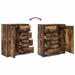 Berkfield Home Sideboard with Drawers Smoked Oak 71x35x84 cm Engineered Wood in Brown - Size: 71 x 35 x 84 cm - thumbnail 9