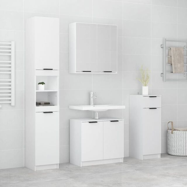 Berkfield Home 4 Piece Bathroom Cabinet Set White Engineered Wood - image 1