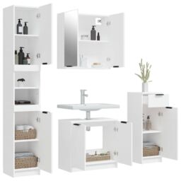 Berkfield Home 4 Piece Bathroom Cabinet Set White Engineered Wood - thumbnail 4