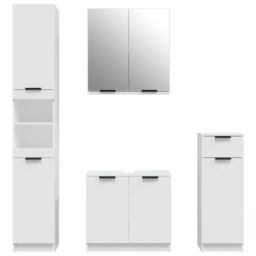 Berkfield Home 4 Piece Bathroom Cabinet Set White Engineered Wood - thumbnail 5
