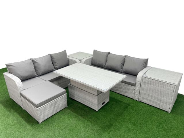 Fimous Outdoor Garden Furniture Sets 7 Seater Wicker Rattan Furniture Sofa Sets w/ Adjustable Lifting Dining or Coffee Table high Back Lounge Sofa - image 1