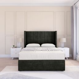 "Sloomy Falcon Dumfries Wingback Bed Set, No Drawers & 54"" Floor Standing Headboard in Black - Size: Super King" - thumbnail 2