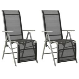 Berkfield Home Reclining Garden Chairs 2 pcs Textilene & Aluminium Silver in Black - thumbnail 2