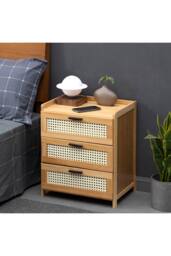 H&O Direct Wooden 3-Drawers Nightstand for Bedroom in Brown - thumbnail 2