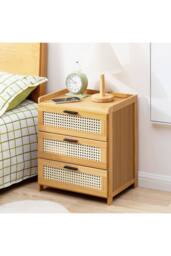H&O Direct Wooden 3-Drawers Nightstand for Bedroom in Brown - thumbnail 1