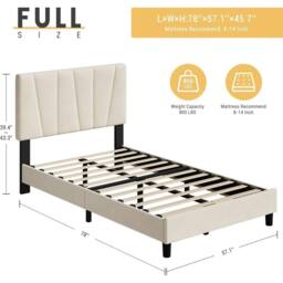 VOGREX Full Size Platform Bed Frame, Linen Upholstered Bed Frame - thumbnail 2