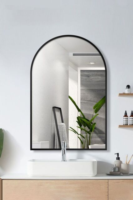 Living and Home 50x 70cm Modern Arched Metal Frame Bathroom Wall Mirror in Black - Size: 50x 70 cm - image 1