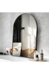 Living and Home 50x 70cm Modern Arched Metal Frame Bathroom Wall Mirror in Black - Size: 50x 70 cm - thumbnail 2