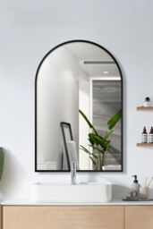 Living and Home 50x 70cm Modern Arched Metal Frame Bathroom Wall Mirror in Black - Size: 50x 70 cm - thumbnail 1