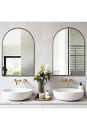 Living and Home 50x 70cm Modern Arched Metal Frame Bathroom Wall Mirror in Black - Size: 50x 70 cm - thumbnail 3