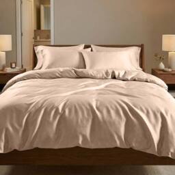 Bedable 100% Cotton Sateen Bedding Bundle 460 Thread Count - Duvet Cover + Fitted Sheet + 4 Pillowcases + Duvet + 4 Pillows in Beige - Size: Double - thumbnail 1