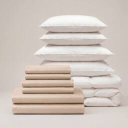 Bedable 100% Cotton Sateen Bedding Bundle 460 Thread Count - Duvet Cover + Fitted Sheet + 4 Pillowcases + Duvet + 4 Pillows in Beige - Size: Double - thumbnail 2