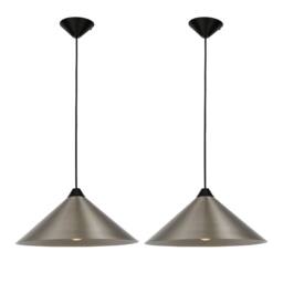 First Choice Lighting Set of 2 Fontana - Brushed Chrome 40cm Diameter Ceiling Pendants in Silver