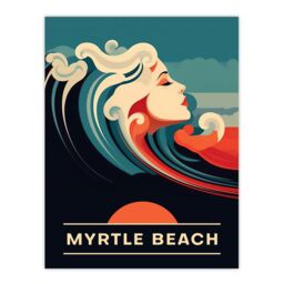 "Artery8 Wall Art Print The Seaside Calls Myrtle Beach USA South Carolina Sunset Woman of the Waves Sea Siren Ocean Poster in Blue - Size: W18"" x H24""" - thumbnail 1