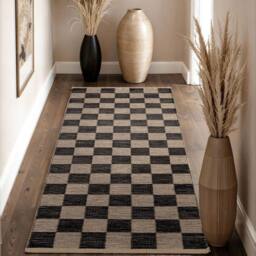 THE RUGS Handloom Jute Rug Rex Reversible White Black Checkerboard - Size: 80 cm x 300 cm - thumbnail 5