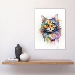 "Artery8 Wall Art Print Floofster Fluffy Cat Lovers Gift Watercolour Pet Portrait Painting Artwork Poster - Size: W12"" x H16""" - thumbnail 4