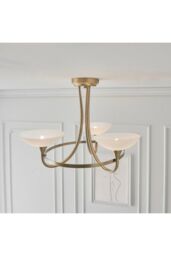 Netlighting Cagney 3 Light Semi Flush Multi Arm Ceiling Light Antique Brass White Glass G9 in Gold - thumbnail 4