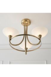 Netlighting Cagney 3 Light Semi Flush Multi Arm Ceiling Light Antique Brass White Glass G9 in Gold - thumbnail 5