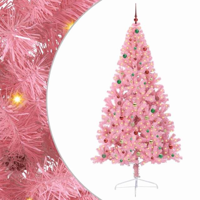 Berkfield Home Artificial Pre-lit Christmas Tree with 300 LEDs Pink 240 cm PVC - image 1