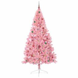 Berkfield Home Artificial Pre-lit Christmas Tree with 300 LEDs Pink 240 cm PVC - thumbnail 2