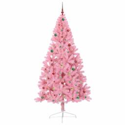Berkfield Home Artificial Pre-lit Christmas Tree with 300 LEDs Pink 240 cm PVC - thumbnail 5