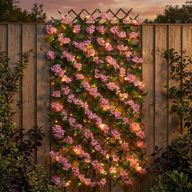 Garden Greatness Solar InLit Pink Blossom Garden Trellis - image 1