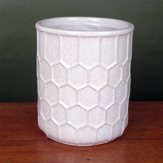 Leaf White Honeycomb Speckled Ceramic Planter Plant Pot - image 1