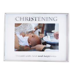 Happy Homewares Silver Christening 4x6 Picture Frame for Wall or Table Use