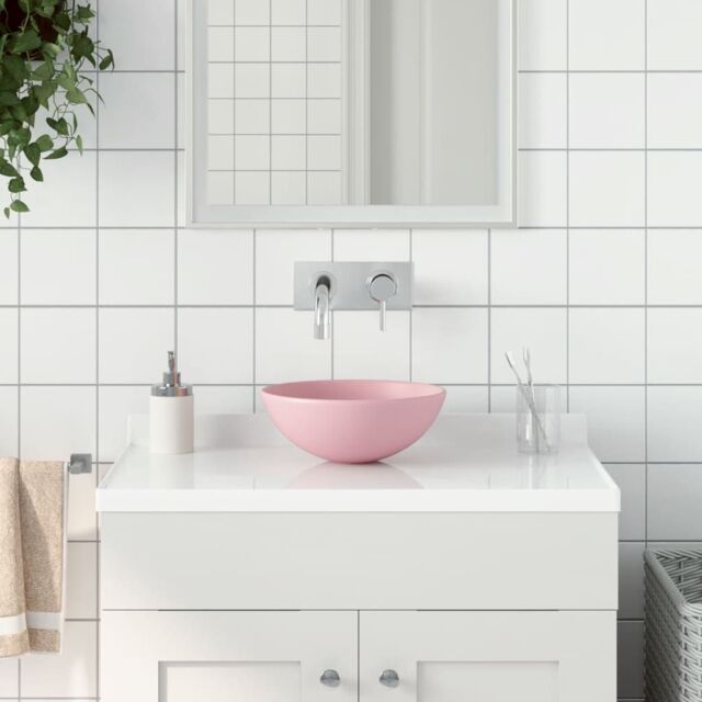 Berkfield Home Bathroom Sink Ceramic Matt Pink Round - image 1