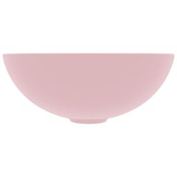 Berkfield Home Bathroom Sink Ceramic Matt Pink Round - thumbnail 3