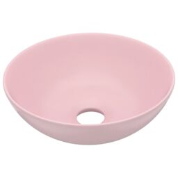 Berkfield Home Bathroom Sink Ceramic Matt Pink Round - thumbnail 2